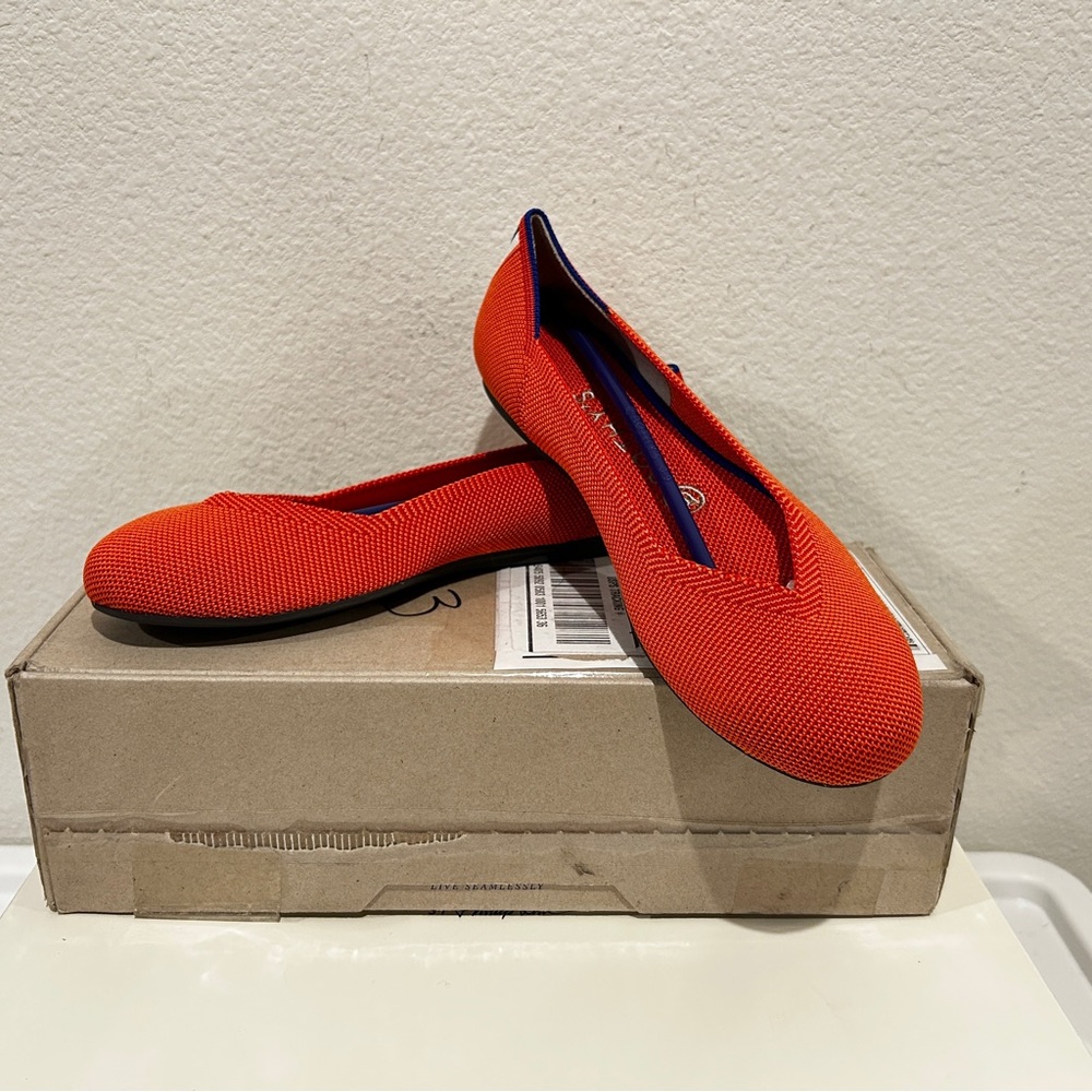 Rothy's The Flat Persimmon Marine Heel Stripe Slip On Flats Retired Size 8, NIB